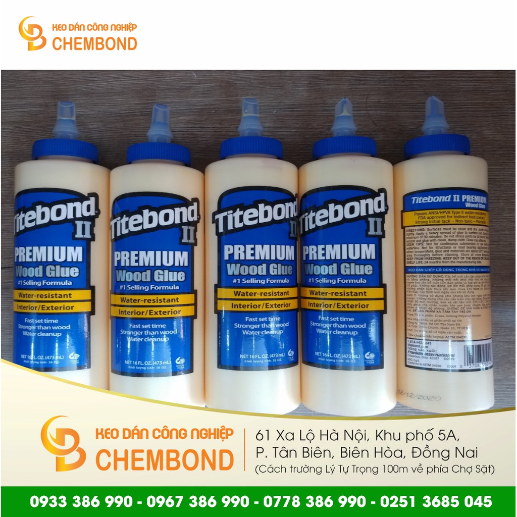 Keo Dán Gỗ Ngoài Trời Titebond II Premium Wood Glue - Màu Xanh 475ml