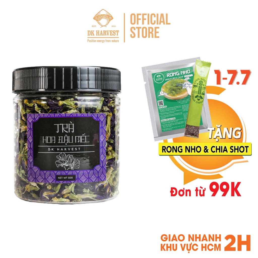 Trà hoa đậu biếc sấy khô nguyên bông DK Harvest - 50g - Trà thảo mộc chính hãng, thanh lọc, nhiều công dụng.