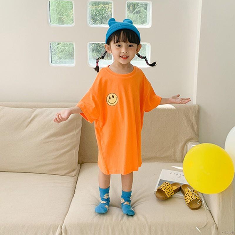 Đầm Thun Cotton Tay Ngắn In Họa Tiết Phong Cách Hàn Quốc Thời Trang Mùa Hè Mới Cho Bé Gái