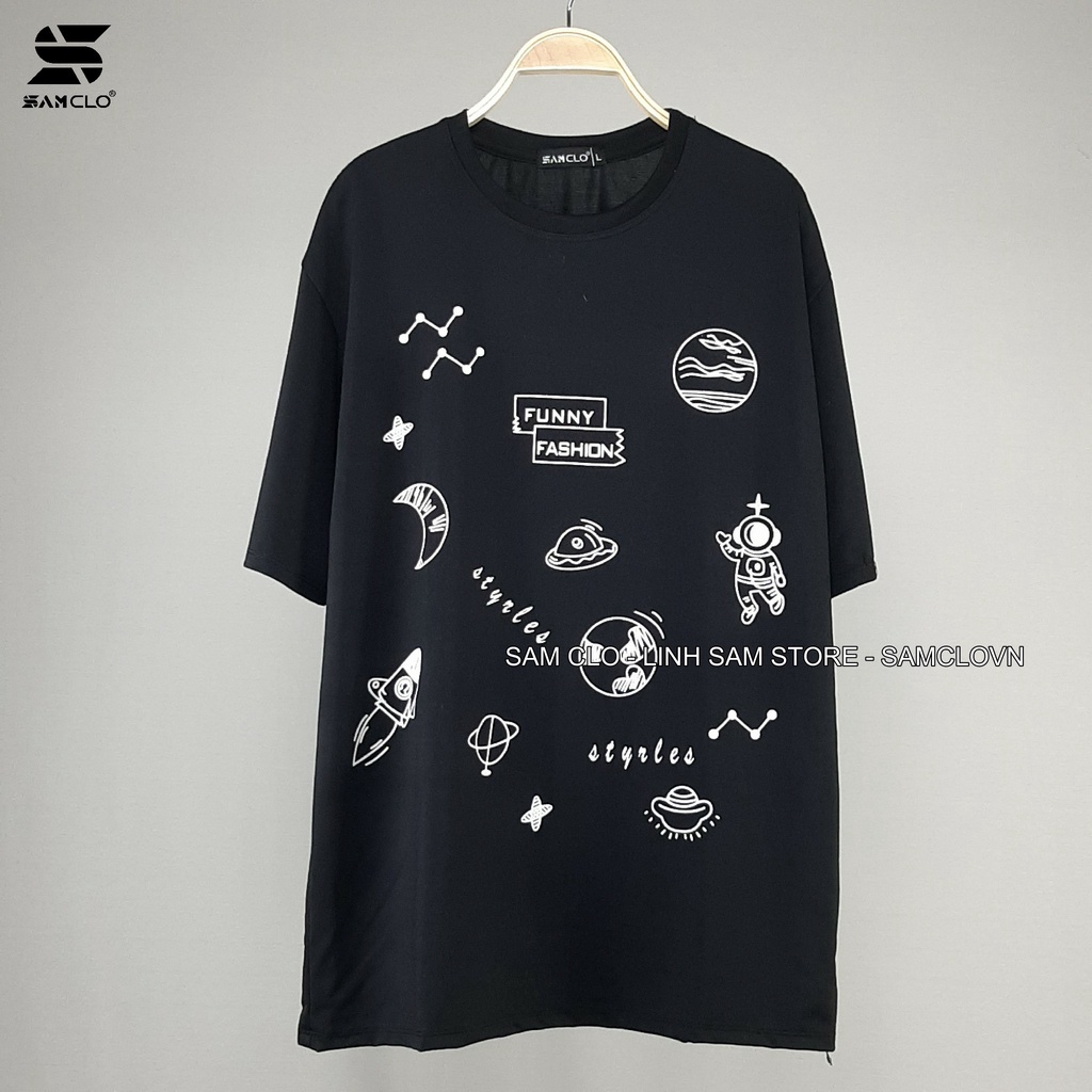 Áo thun tay lỡ nam nữ SAM CLO phông form rộng dáng Unisex, mặc lớp, nhóm, cặp, in chữ FUNNY FASHION