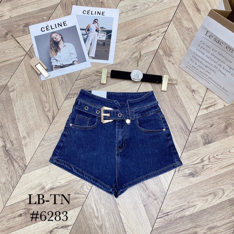 Quần short jean cạp cao kèm đai