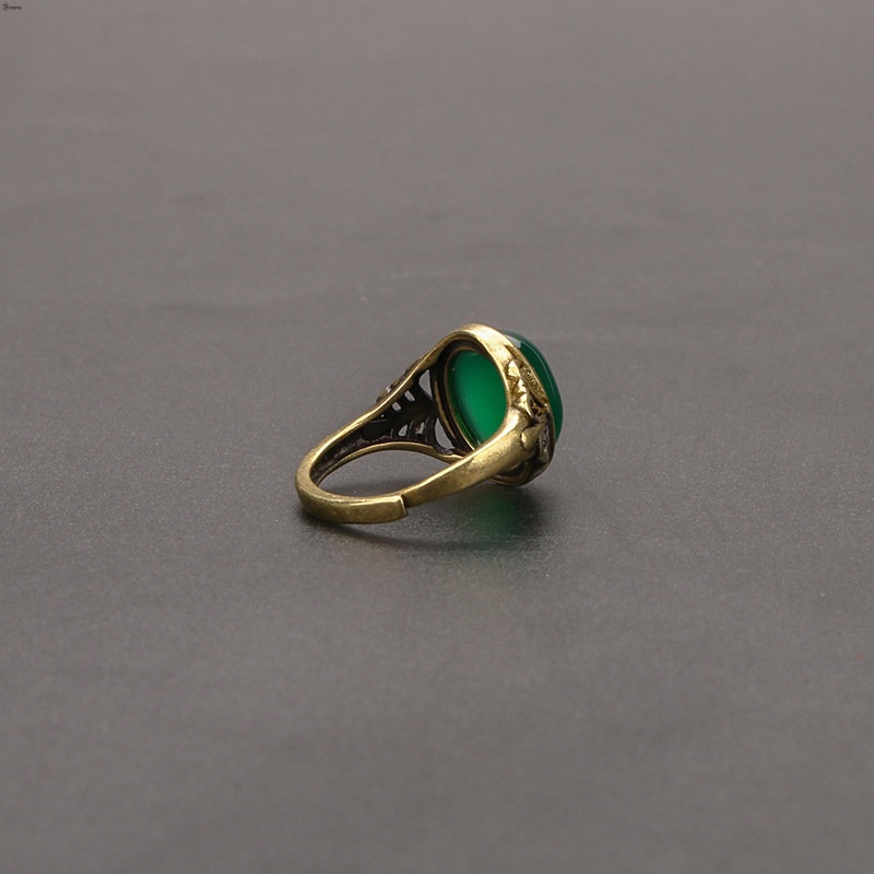 Yueying Nhẫn Hở Đính Đá Mã Não Màu Xanh Lá Có Thể Điều Chỉnh Được Cho Nữ