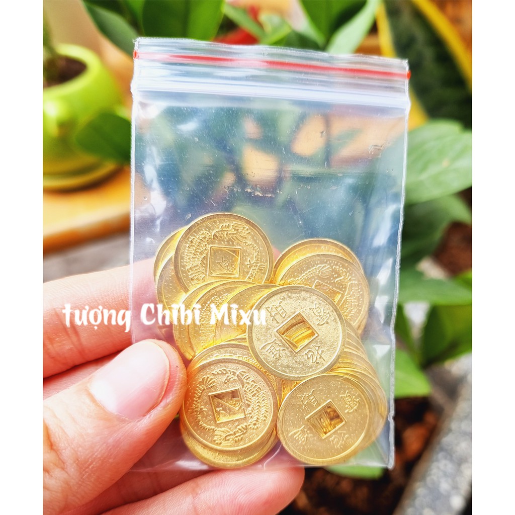 Túi 30 xu vàng may mắn size 20mm trang trí