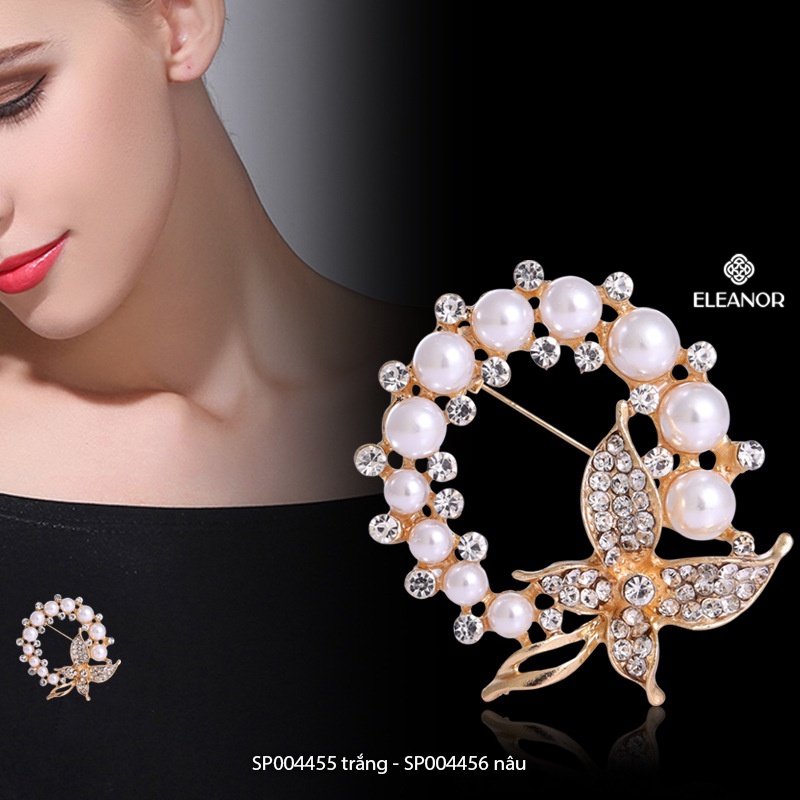 Ghim cài áo nam nữ Eleanor Accessories dáng tròn ngọc trai nhân tạo hình hồ điệp đính đá phụ kiện thời trang 4455