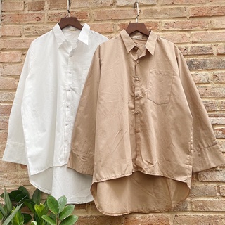 Sơ mi oversize vạt bầu một túi