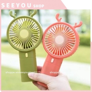 Quạt Mini Cầm Tay Tai Thỏ Tai Hươu Sạc USB Tích Điện Giá Đỡ Điện Thoại mã 131 136 A B