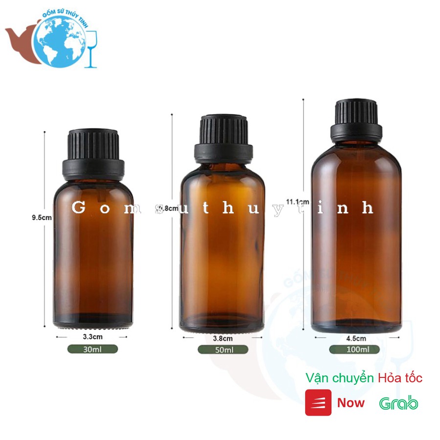 Bộ 5 Chai Thủy Tinh 30ml Đựng Tinh Dầu Nhỏ Giọt