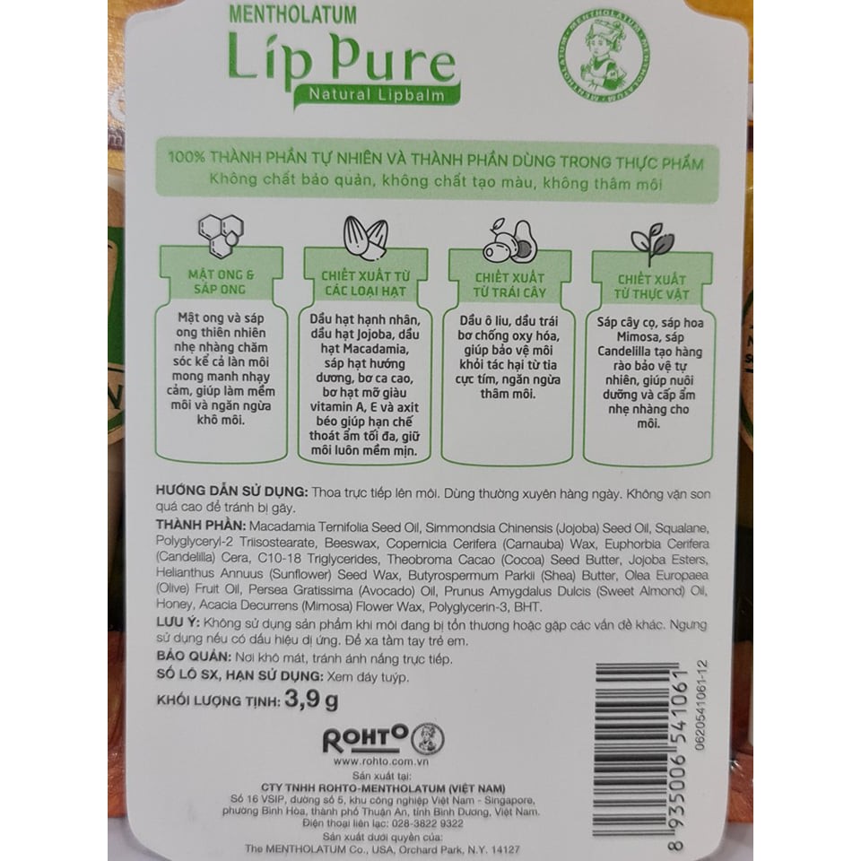 Son Dưỡng Môi Không Màu Lip Pure Mentholatum Rohto