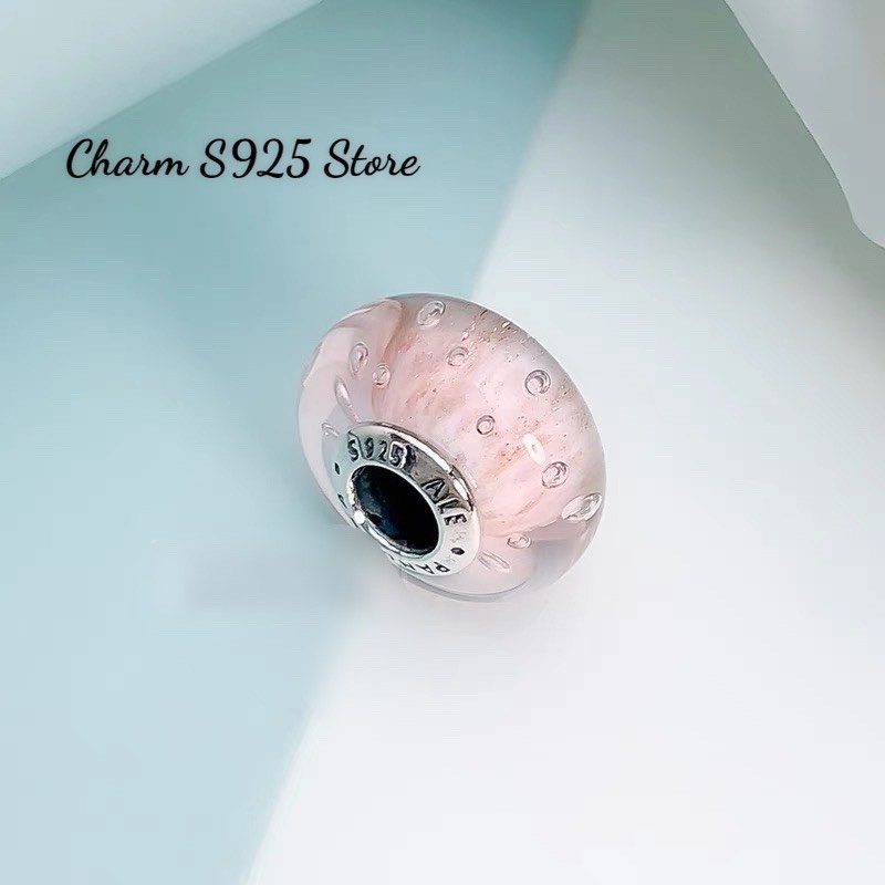 charm pan thuỷ tinh hồng ánh vàng bạc s925 cao cấp
