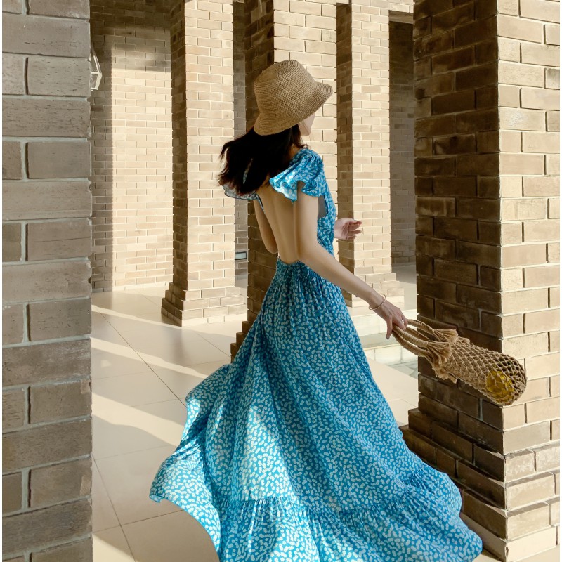 (HÀNG SẴN) Váy maxi hở lưng đuôi cá công chúa cổ tích Boho style Vintage đi biển hè 2021 | BigBuy360 - bigbuy360.vn