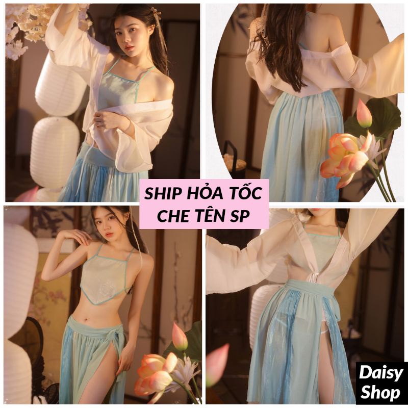 Cosplay cổ trang nàng thôn nữ Trung Hoa sexy - set đồ ngủ Hán phục 3 cách mặc cao cấp gợi cảm kèm yếm đào
