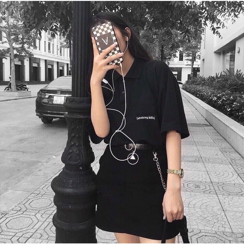 Áo Thun POLO Cổ Bẻ Thêu Smoking Kills Ảnh Thật