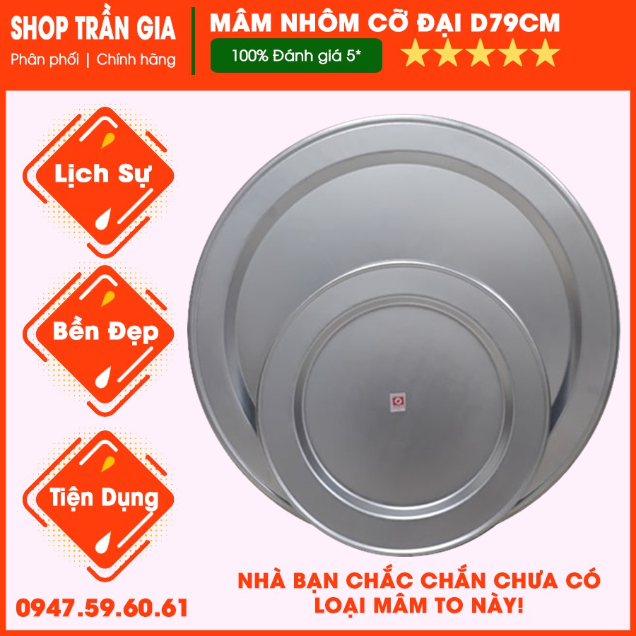 Mâm nhôm cỡ đại loại to tròn D79cm, nặng 1,5kg, dày 2,5ly, đồ dùng phòng bếp để ăn cơm, cỗ, tiệc, lẩu của Shop Trần Gia