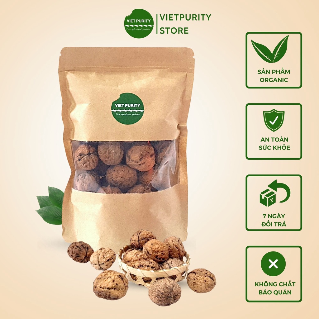 Hạt óc chó nếp nguyên vỏ sấy khô cho bà bầu hàm lượng dinh dưỡng cao thích hợp ăn thô healthy eatclean 500g Vietpurity