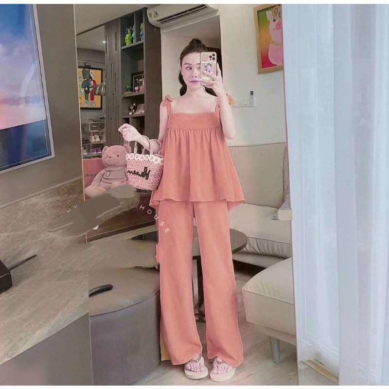 Set baby doll quần ống suông ( kèm hình thật )