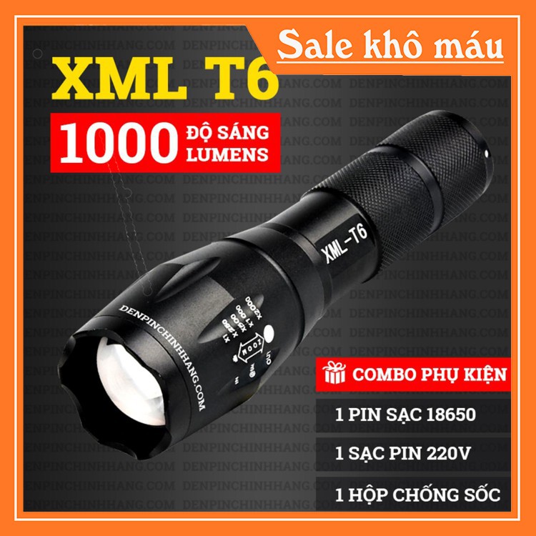 Đèn pin siêu sáng ✅FREESHIP✅ Đèn pin cầm tay XML-T6 full box