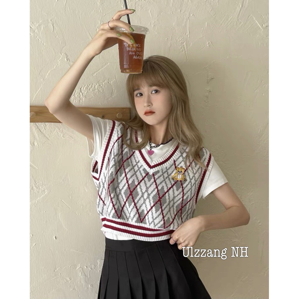 Gile len cổ tim viền màu hình gấu thêu Ulzzang style  Hàng Quảng Châu