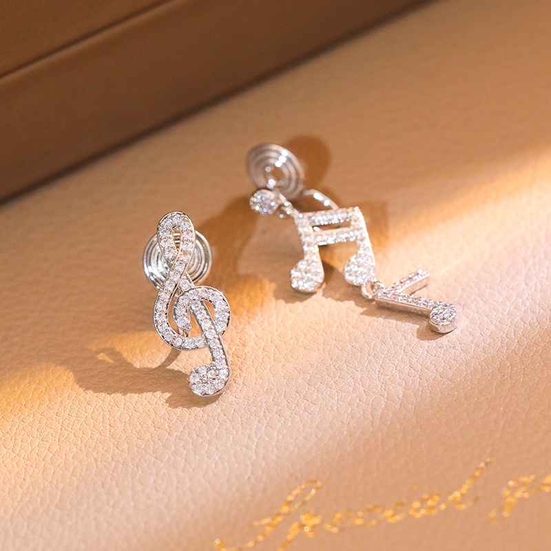 [Jiudolan] Khuyên Tai Bạc Sterling Dáng Dài Không Đối Xứng Mặt Hình Nốt Nhạc Thời Trang Cho Nữ