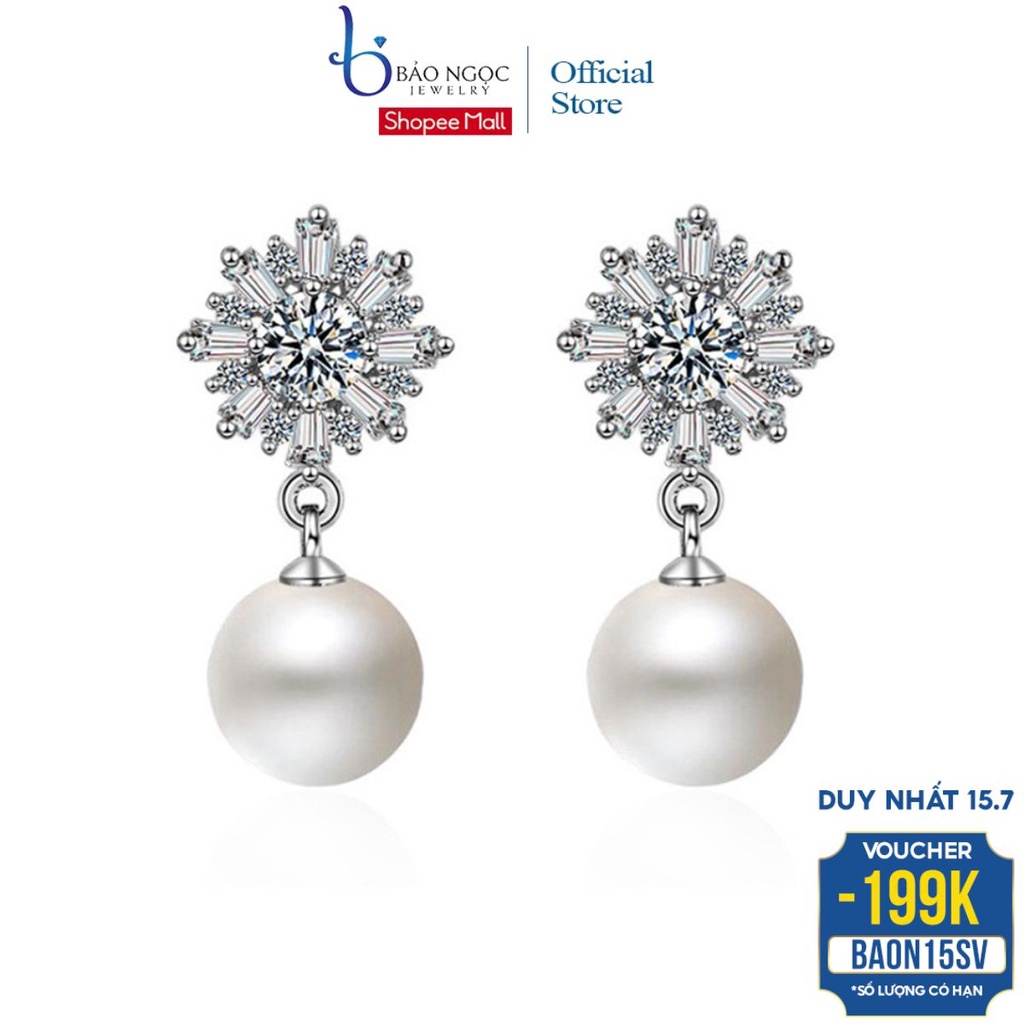 Bông Tai Ngọc Trai nhân tạo Nữ Đính Đá Lấp Lánh Hình Bông Hoa Tuyết XBB20 - Bảo Ngọc Jewelry
