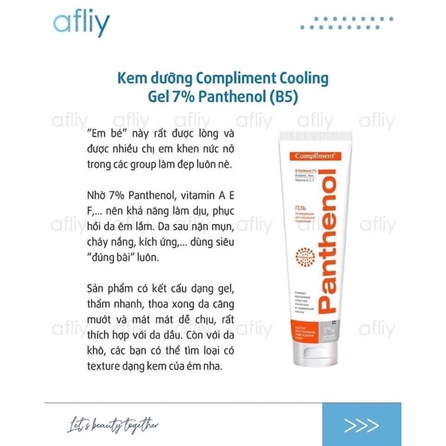 Gel dưỡng Compliment Cooling Gel 7% Panthenol (B5) làm dịu, phục hồi da