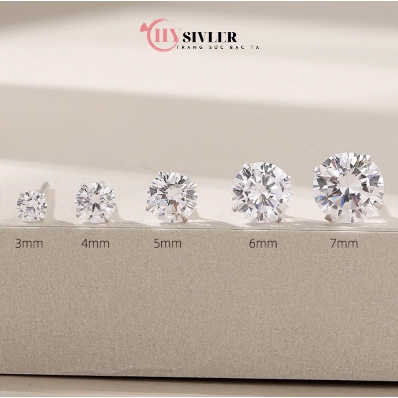 Nụ đá bạc ta 2 3 4 5 6 7 ly nụ đá bông tai nam nữ bạc thật