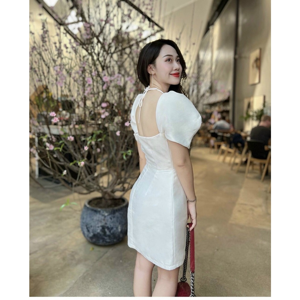 Đầm cổ vuông tay bồng hở lưng dáng xòe nhẹ xinh xắn Daisy Dress