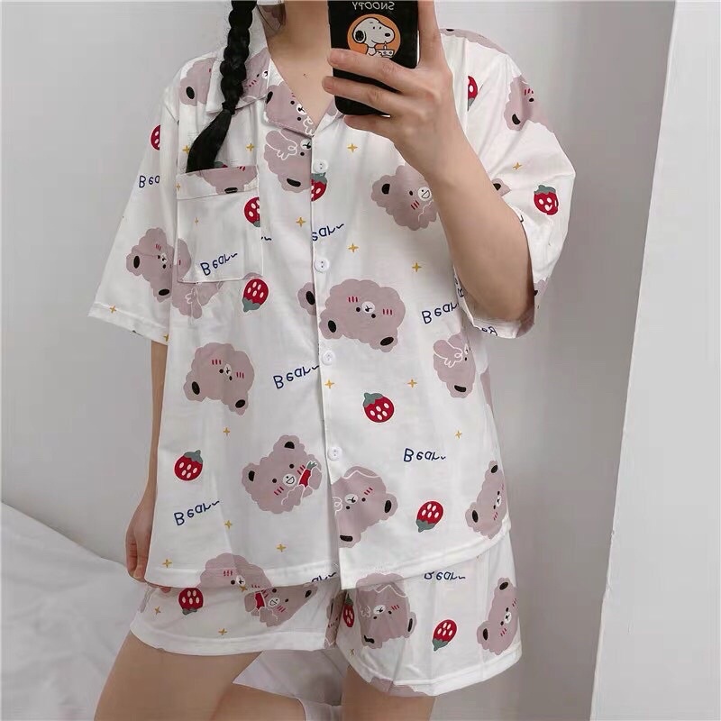 Set bộ lụa kate hoạ tiết dễ thương kèm video quay thật