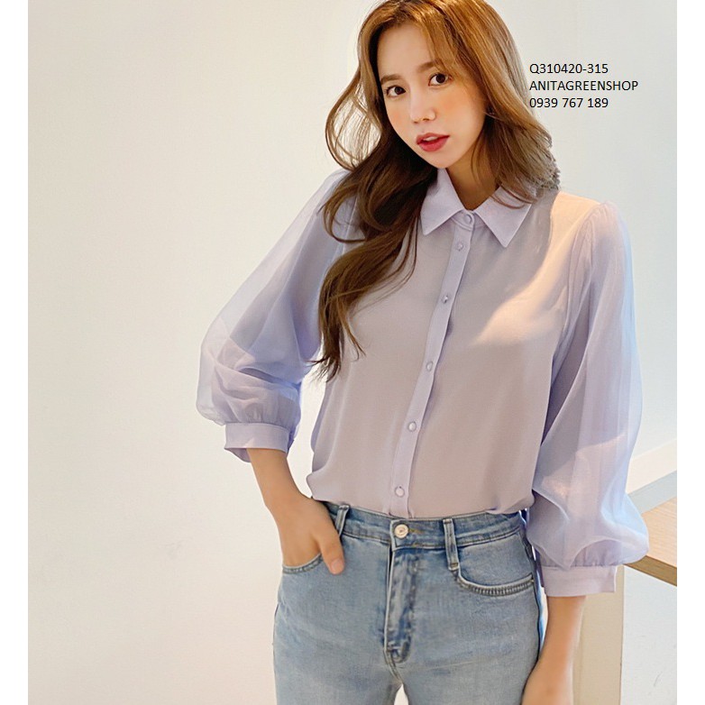 Q310420 ÁO SƠ MI NỮ PHỐI VOAN