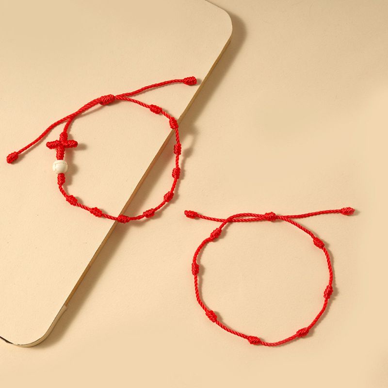 Bộ 2 Vòng Tay Bện Dây Đỏ May Mắn 7 Nút Trang Sức Cho Nữ