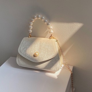 Dụng cụ trang trí chất lượng cao❤Túi xách dáng vuông nhỏ đính ngọc trai kiểu Retro Pháp thời trang thu đông 2020 cho nữ