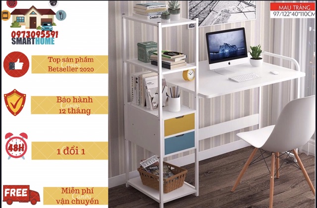 Bàn học, bàn làm việc liền giá sách có ngăn kéo dài 97cm - nội thất thông minh cho phòng | BigBuy360 - bigbuy360.vn