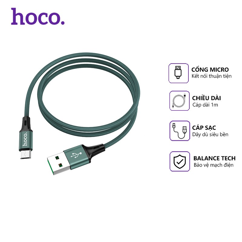 Cáp sạc nhanh Hoco DU10 dây dù 3.0A, cổng kết nối Micro Usb, dài 1m