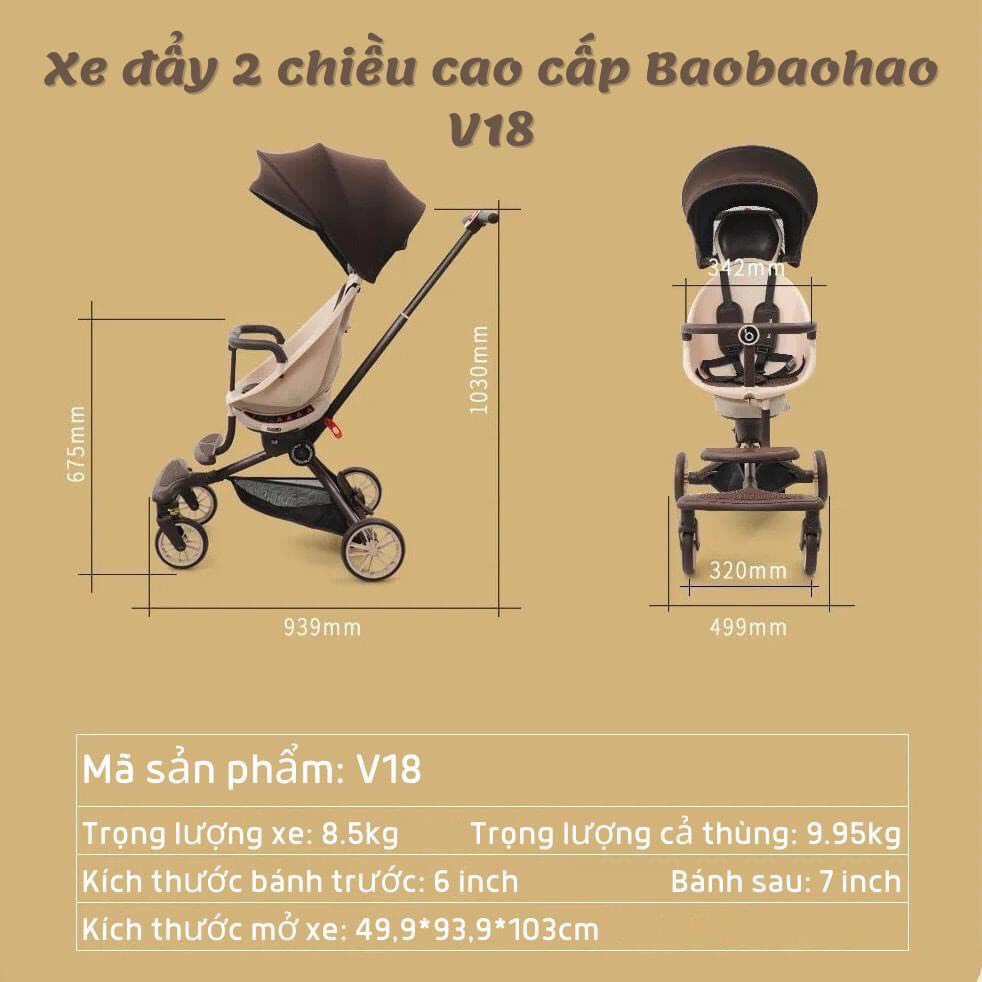 Xe Đẩy 2 Chiều Gấp Gọn  siêu xịn Baobaohao V18 cho bé từ 6 tháng