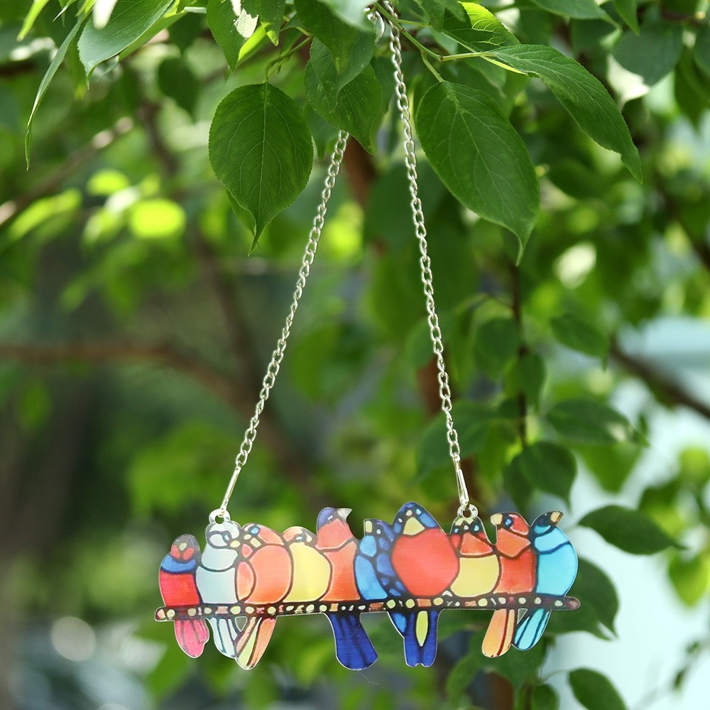 💜ZAIJIE💜 for Mother's Day & Valentine's Day Gift Multicolor Birds Sculptures Pendant Stained Glass on a Wire High Bright Colors Bird Front Door Decoration Home Window Series Ornament Window Panel