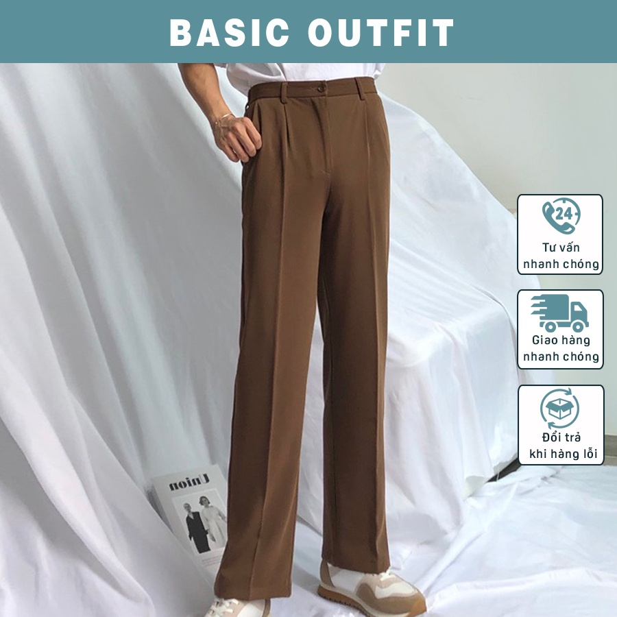 Quần Âu Baggy Cạp Chun Ống Suông BASIC OUTFIT Vải Tuyết Mưa Co GIãn Không Nhàu Cho Nam Nữ (QAX01)