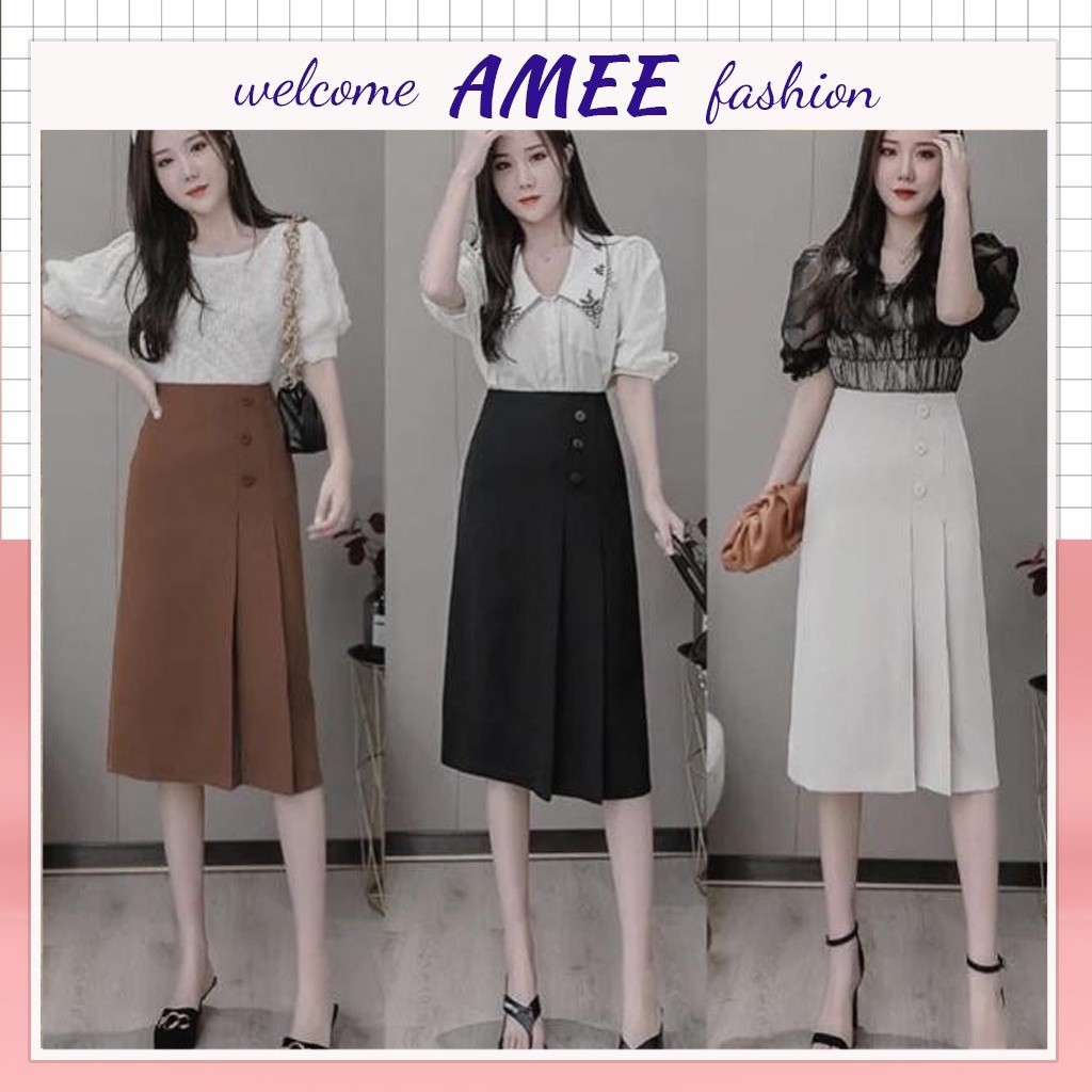 Chân váy công sở dài phối cúc_MJK001 Amee Fashion