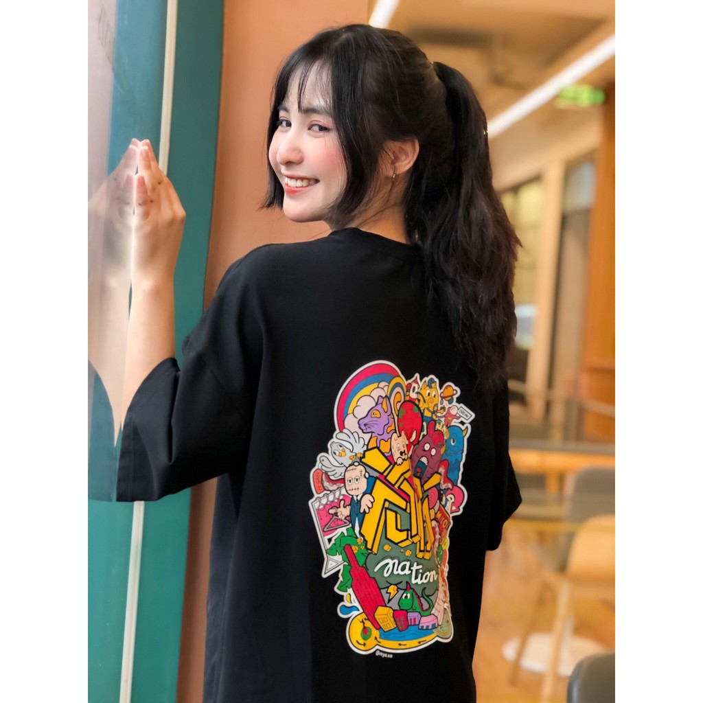 Áo thun Form Rộng MYO Vải Cotton In Hình Nation Doodle