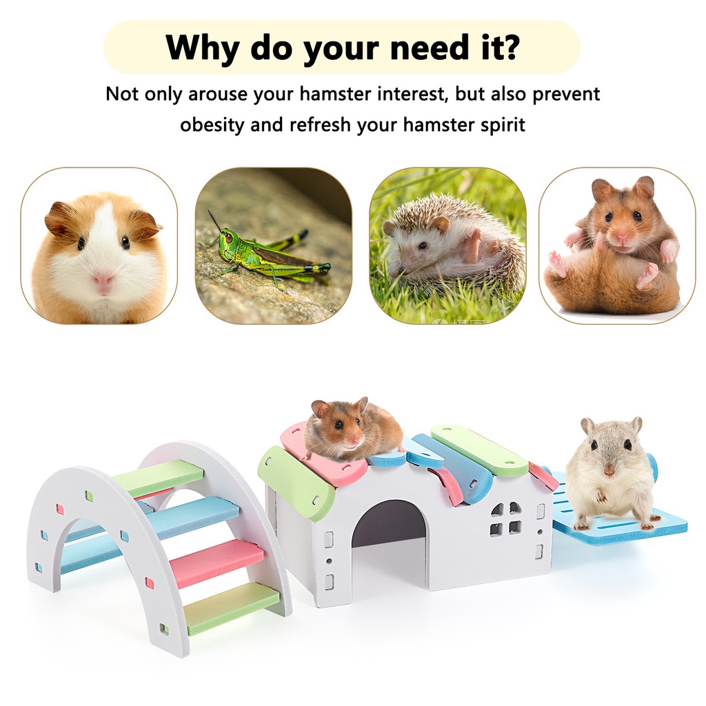 Cầu Đồ Chơi Bằng Gỗ Màu Cầu Vồng Chăm Sóc Răng Cho Chuột Hamster