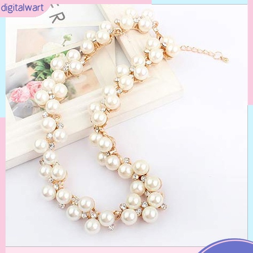 Dây Chuyền Ngọc Trai Giả Đính Đá Thanh Lịch Cho Nữ