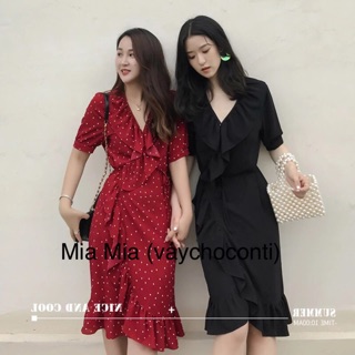 Váy vạt chéo chấm bi có khoá cho ti