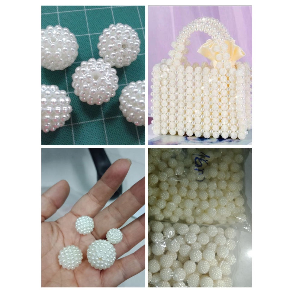 25gam Hạt châu, trai nhựa hoa văn, hạt xí muội trắng kem nhiều size