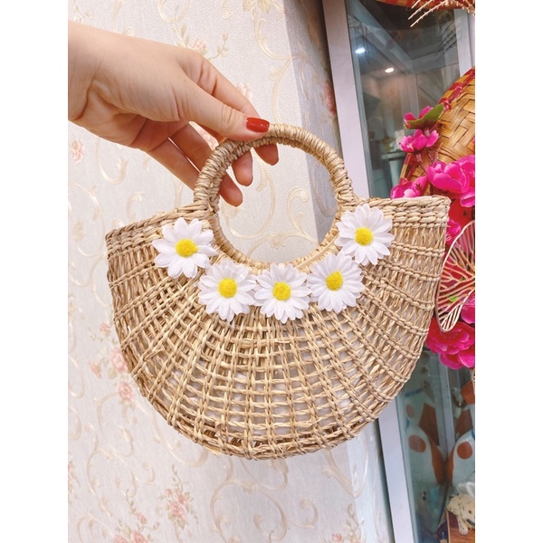 Bán sỉ Túi cói bán nguyệt trơn hàng đẹp xuất sắc dùng để chụp ảnh cực xinh