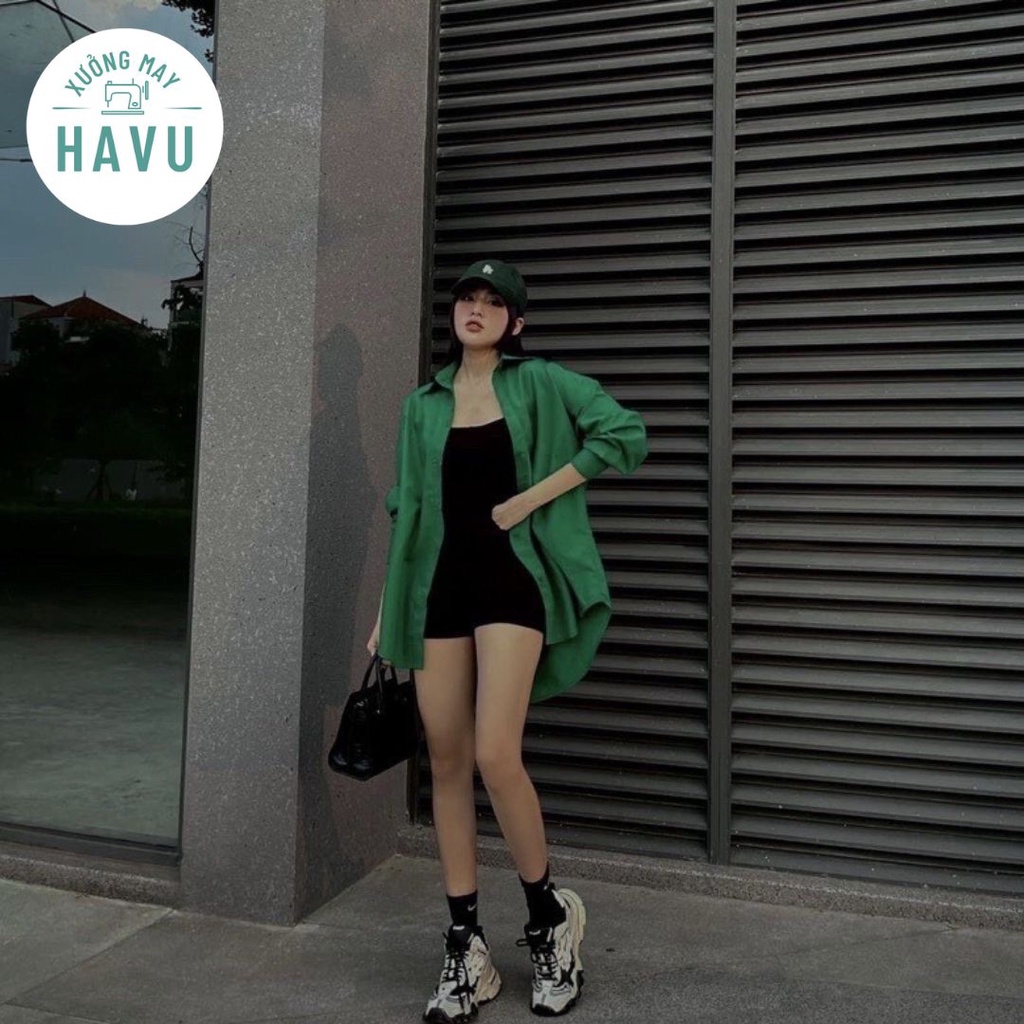 Áo sơ mi nữ màu xanh lụa hàn dài tay - Thun công sở form rộng oversize phong cách hàn quốc