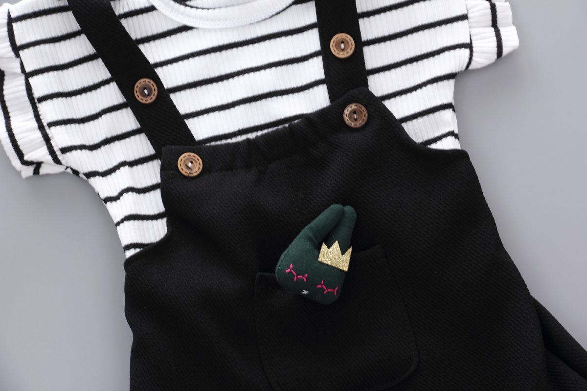 Set áo thun kẻ sọc + quần yếm họa tiết thỏ thời trang cho bé gái 0-5 tuổi