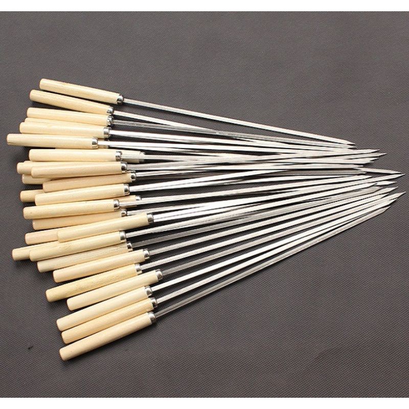 1 Chiếc Xiên inox chuôi gỗ, xiên dùng nướng thịt, xiên nướng hải sản giành cho bếp nướng