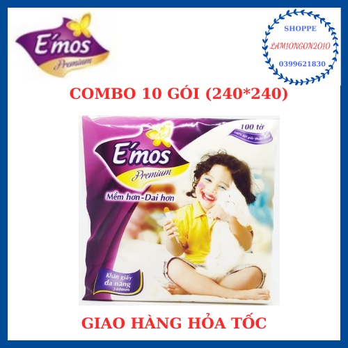 Combo 10 Gói Giấy Vuông E’mos Cao Cấp 2 Lớp Kích Thước 240x240 mm