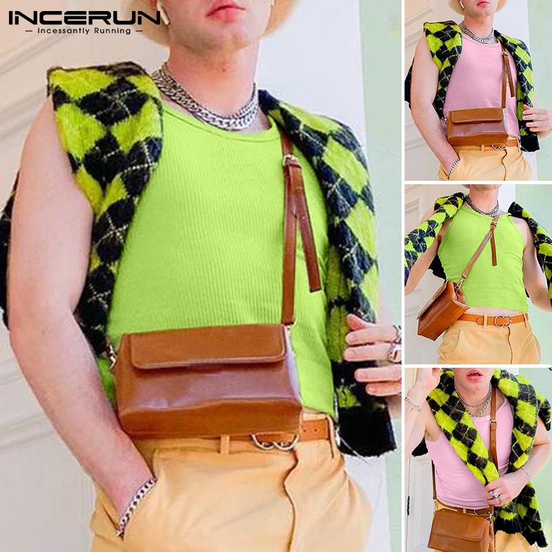 Áo tanktop INCERUN dệt kim hai dây ôm dáng màu trơn không tay mùa hè cho nam
