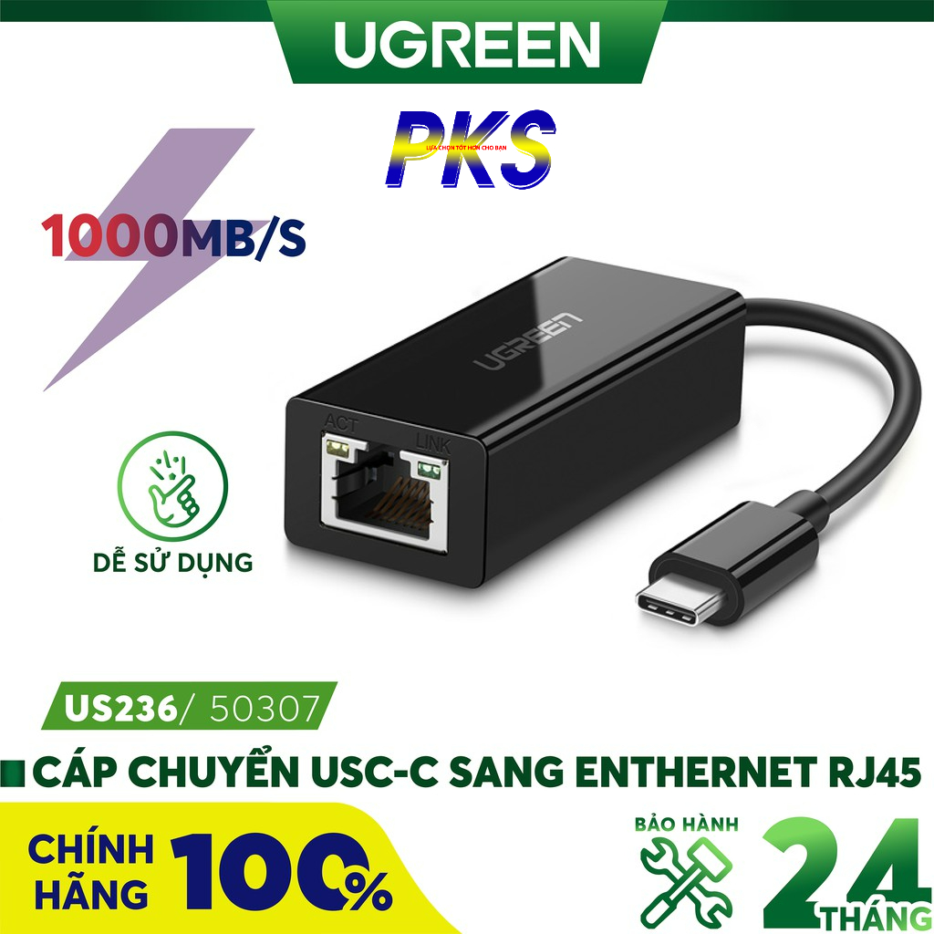 Cáp USB Type C To Lan Gigabit 10/100/1000Mbps Chính Hãng Ugreen 50307