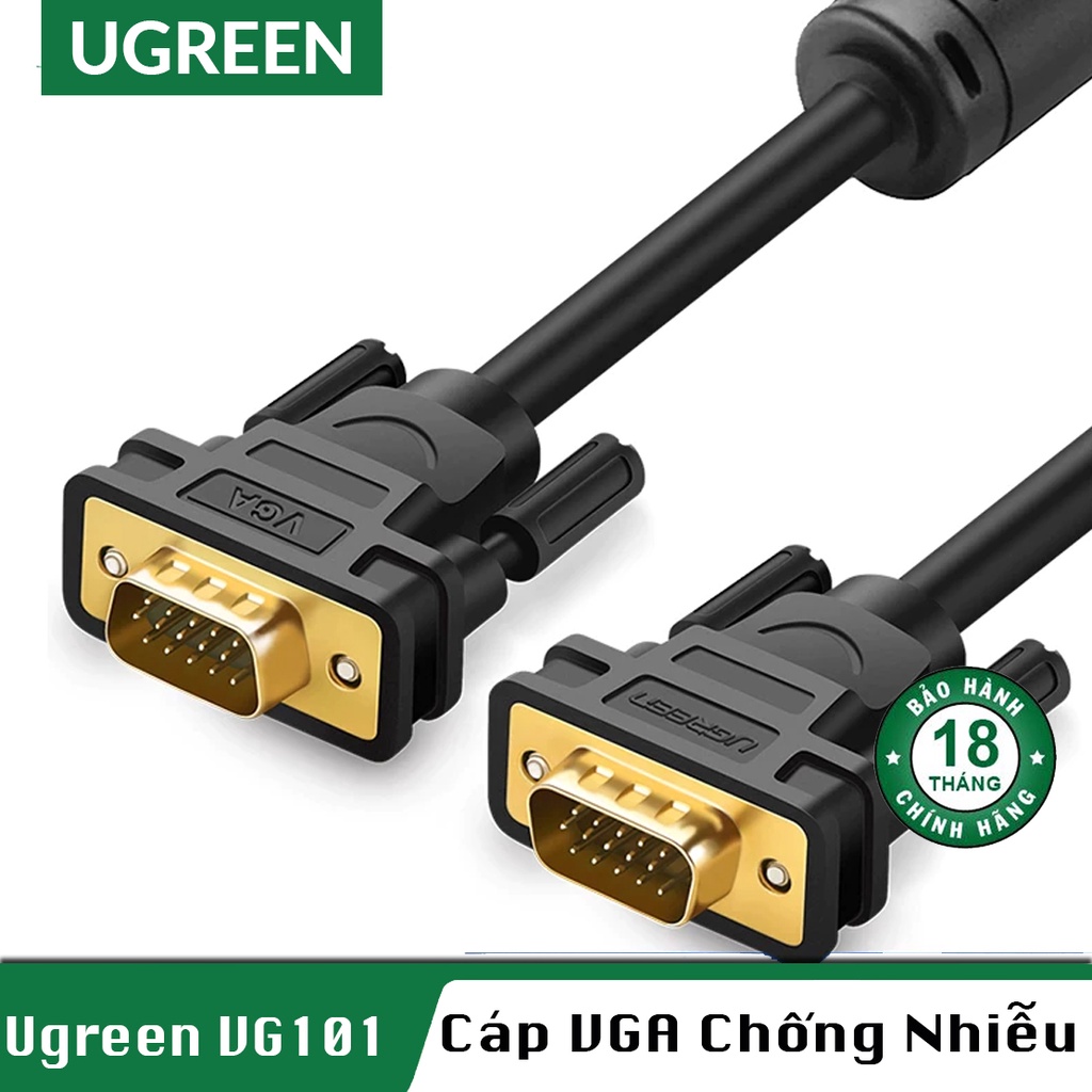 Cáp VGA Male to Male Hỗ trợ Full-HD 1080P Cao Cấp UGREEN VG101 - BH 18T Chính Hãng