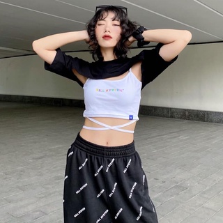 Combo áo croptop Kill System thắt dây eo trắng đen